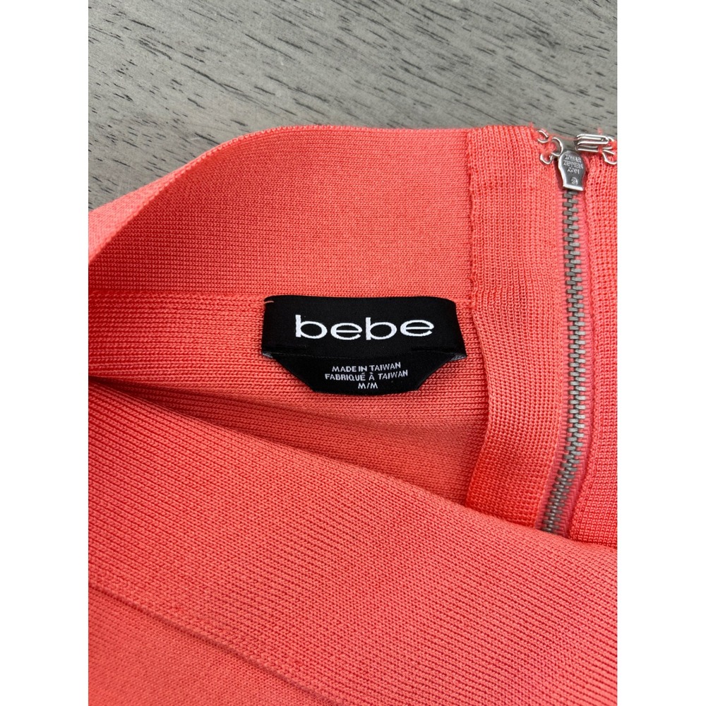 Bebe Coral Pink‎ Bandage Mini Skirt Bodycon High Waist Size Medium M Zip Back - Picture 7 of 7
